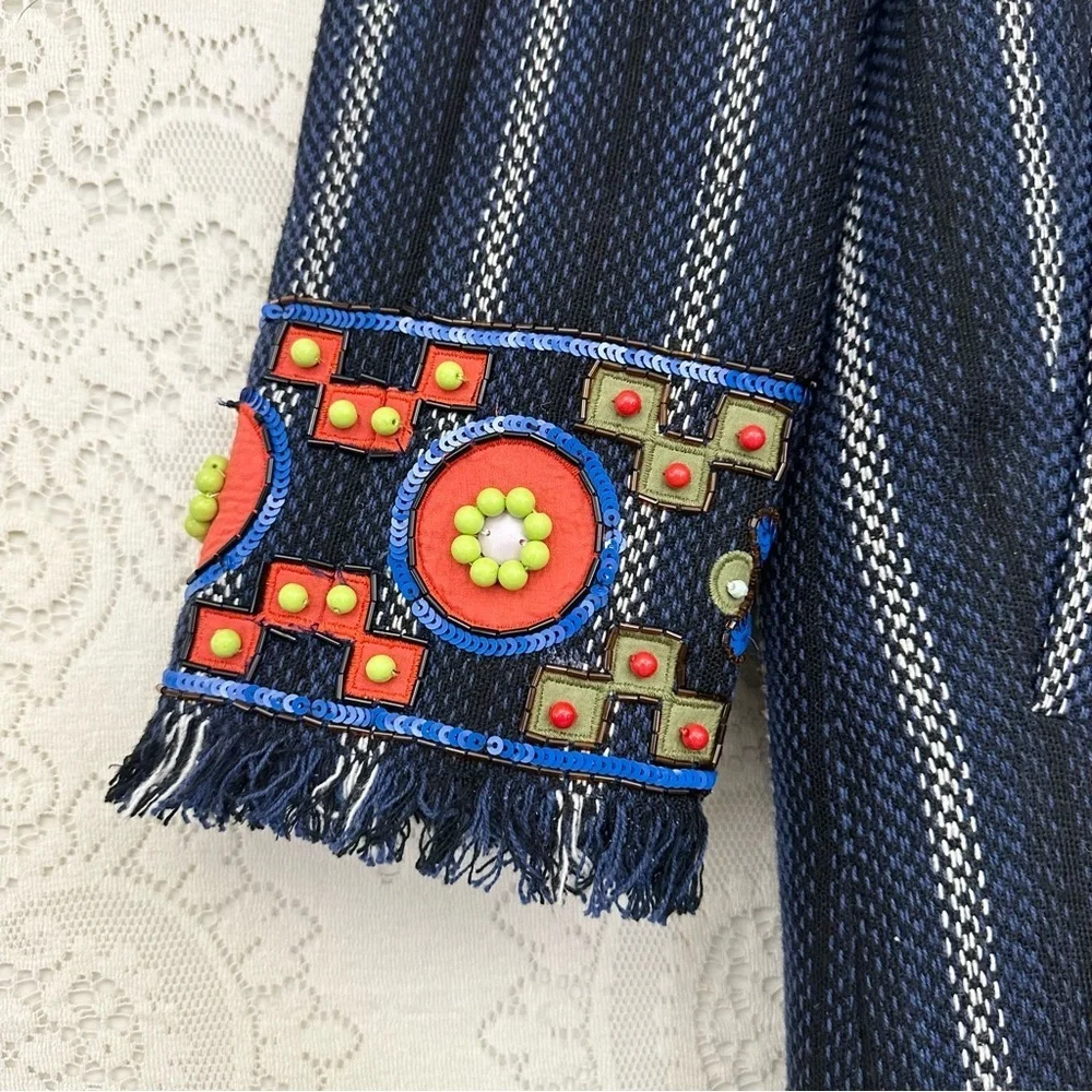 Tory Burch Luna Embellished Coat Black Navy